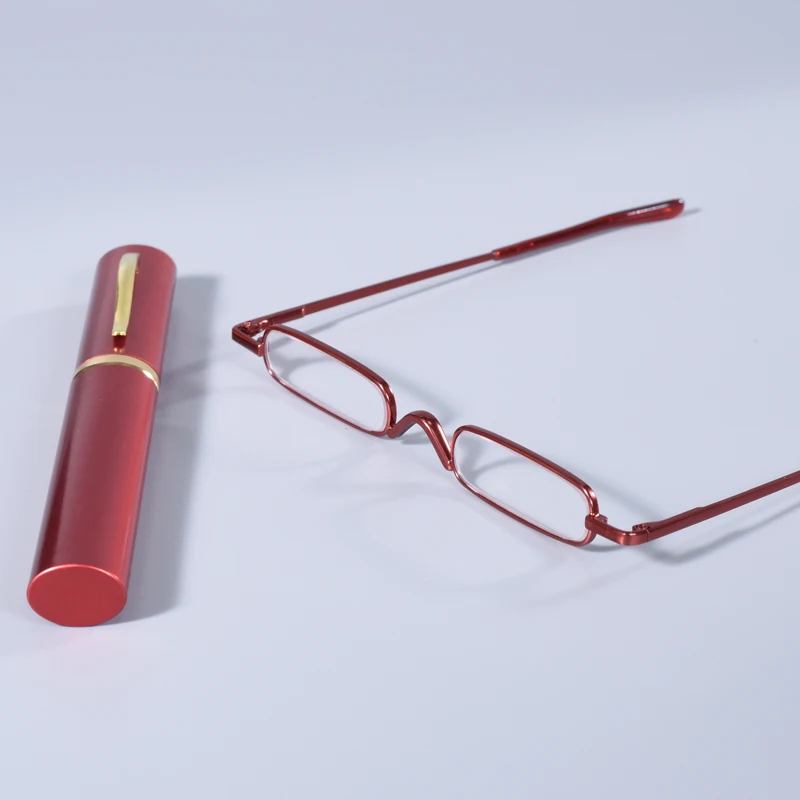 Roter Rahmen HD Klare Gläser Herren-Lesebrille Klare Damen-Presbyopie-Hyperopie-Lesebrille Rahmen aus Legierung Mit Stiftetui