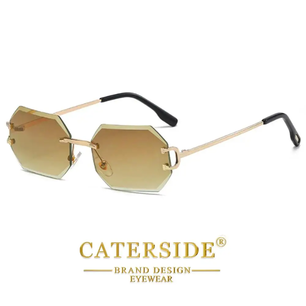 CATERSIDE Herren-Sonnenbrille ohne Rahmen, hochwertige polygonale Sonnenbrille aus Metall, Damen-Sonnenbrille für Outdoor-Reisen, Strand, Sommer, UV400 – Detail 11