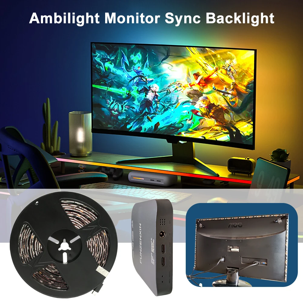 Ambilight-tira de luces para juegos de TV, retroiluminación de Monitor de ordenador, LED elegantes, caja de sincronización HDMI, pantalla RGB, sincronización de Color, lámpara de decoración para habitación