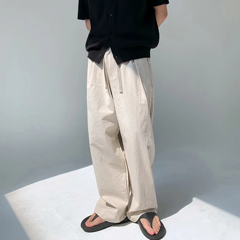 Japanese Men's Trend Drawstring Wide Leg Pants Men Straight Loose Casual Pants Korean Spring Summer Thin Long Pants 2D1315