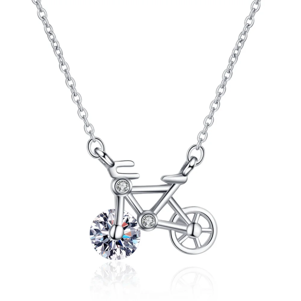 AliExpress Andara 925 Sterling Silver Bicycle Pattern Pendant Necklace, Sparkling Crystal Zircon Women's Birthday Party Wedding Jewelry Gift
