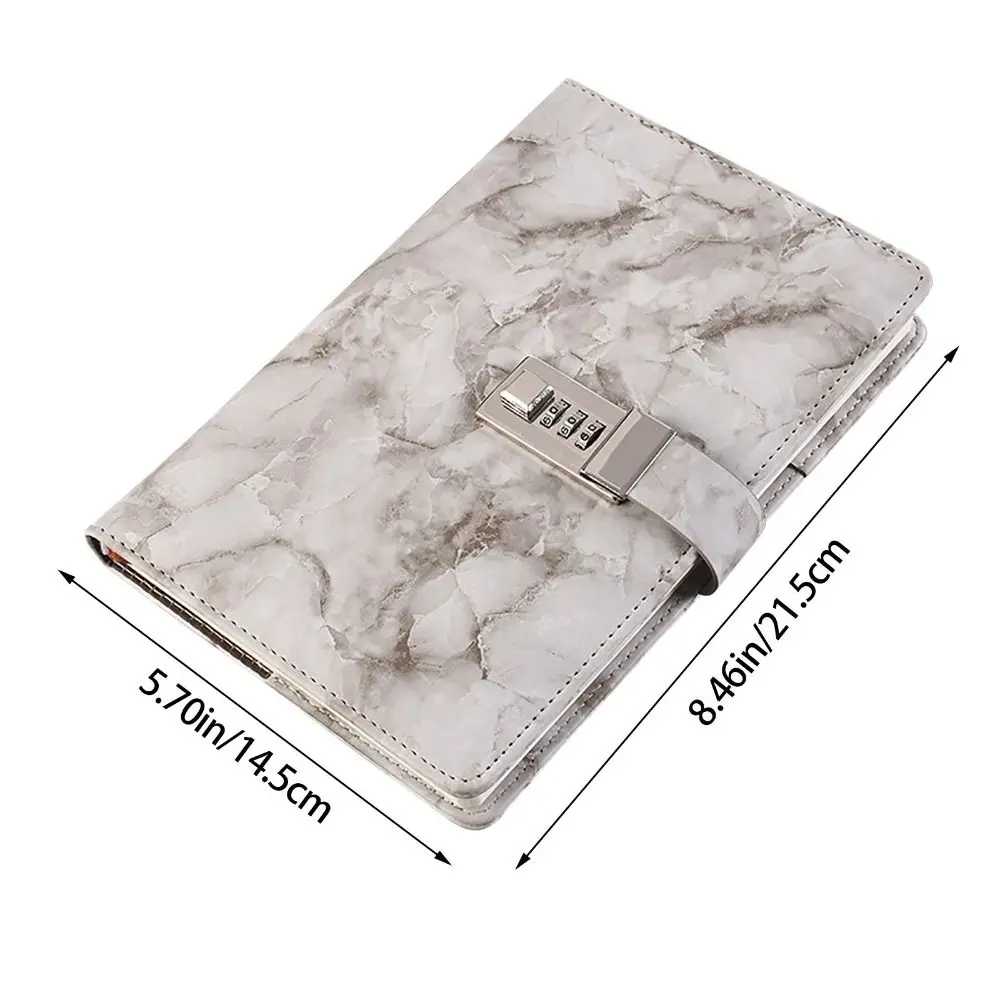 96-Page Password Notebook A5 PU Leather Marble Texture Handbook Smooth Writing Thickened Secure Diary Binder School