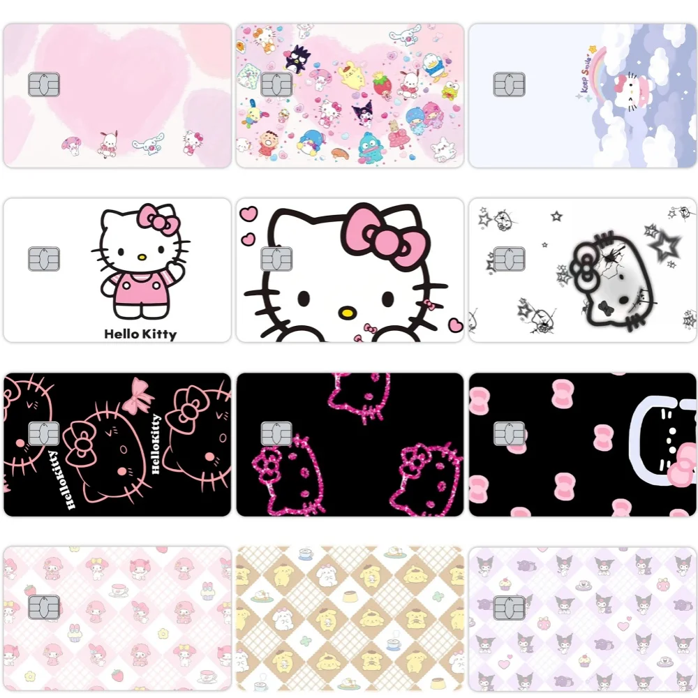 Anime Cartoon Hello Kitty Credit Card Stickers Kuromi Laser Debit Bank Card Protective Film Cover Decal  Big Small No Chip Decor