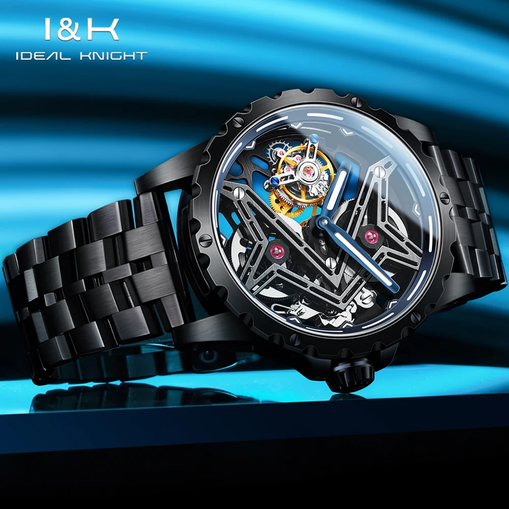 IDEAL KNIGHT 6803 Transparent Tourbillon Man Watch Great Wall Series Skeleton Hollow Out Automatic Mechanical Wristwatch for Men