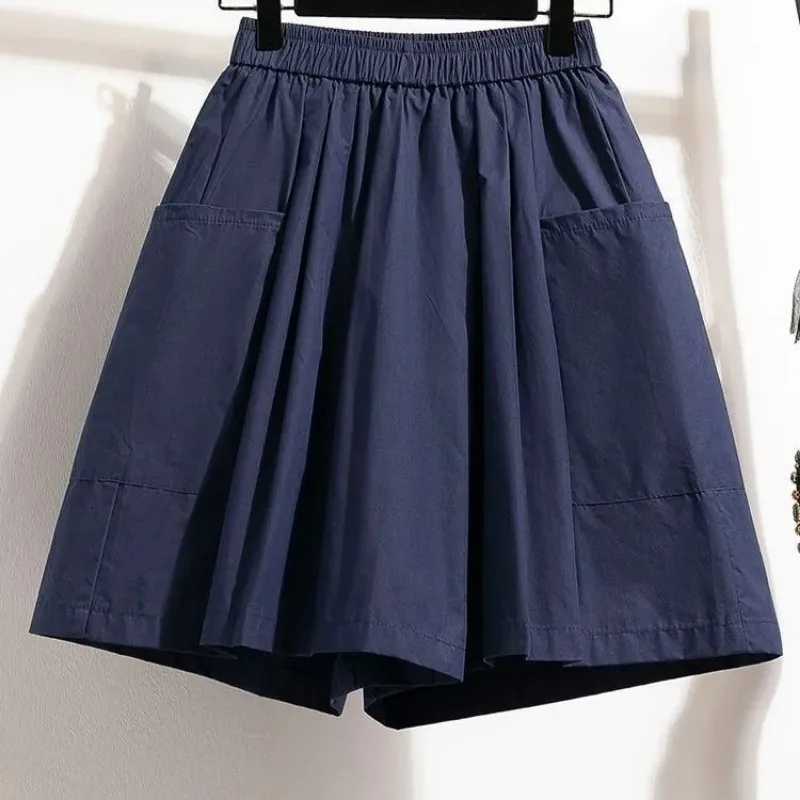 

Women's High Waist Wide Leg Shorts Elastic Waist Cargo Shorts With Pockets Casual Summer Pants For Plus Size
