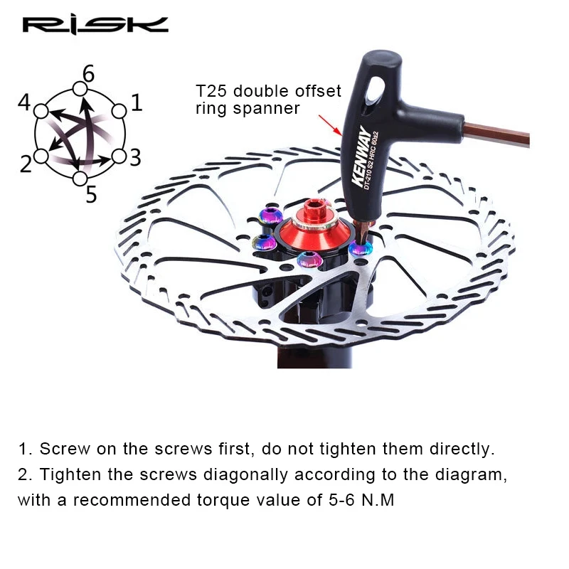 RISK 12pcs M5X10mm Bicycle Disc Brake Rotor Bolt Road MTB Bike T25 TC4 Titanium Torx Rotor Fixing Brake Screw Ultralight Bolts