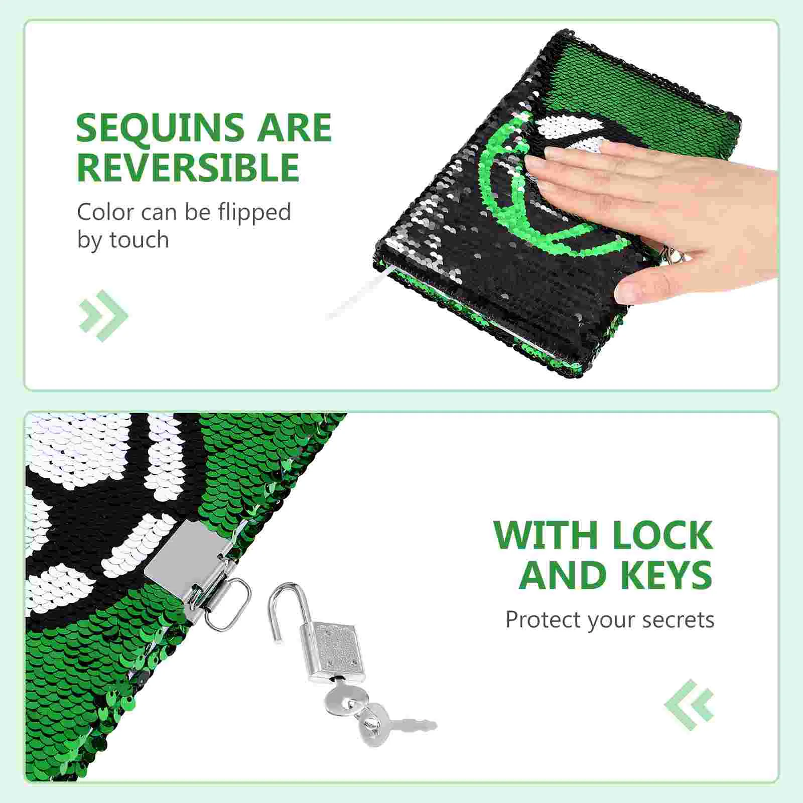 Notebooks Lockable Journals Sequin Reversible for Girls Pencil Case Lined Diary Women Football