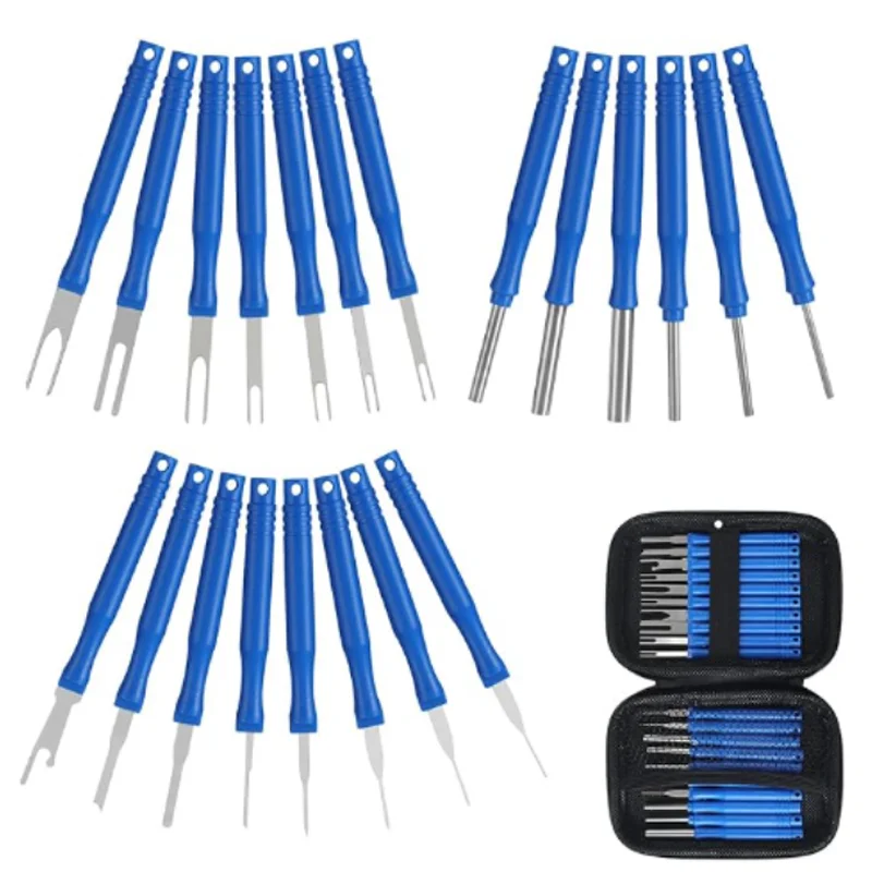 Upgraded terminal disassembly kit, 21Pcs blue wire connector pin release tool, household and automotive terminal release kit