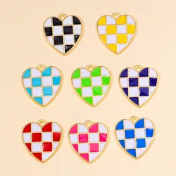 10pcs Vintage Black White Checkerboard Grid Hearts Charms Love Pendant For DIY Necklace Bracelet Jewelry Gifts Ornament Making