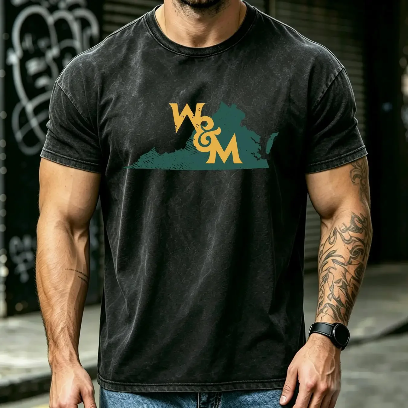 washed T Shirt College of William and Mary Adult State Shape Athletic Heather S 5XL vintage Washed designer clothes streetwear