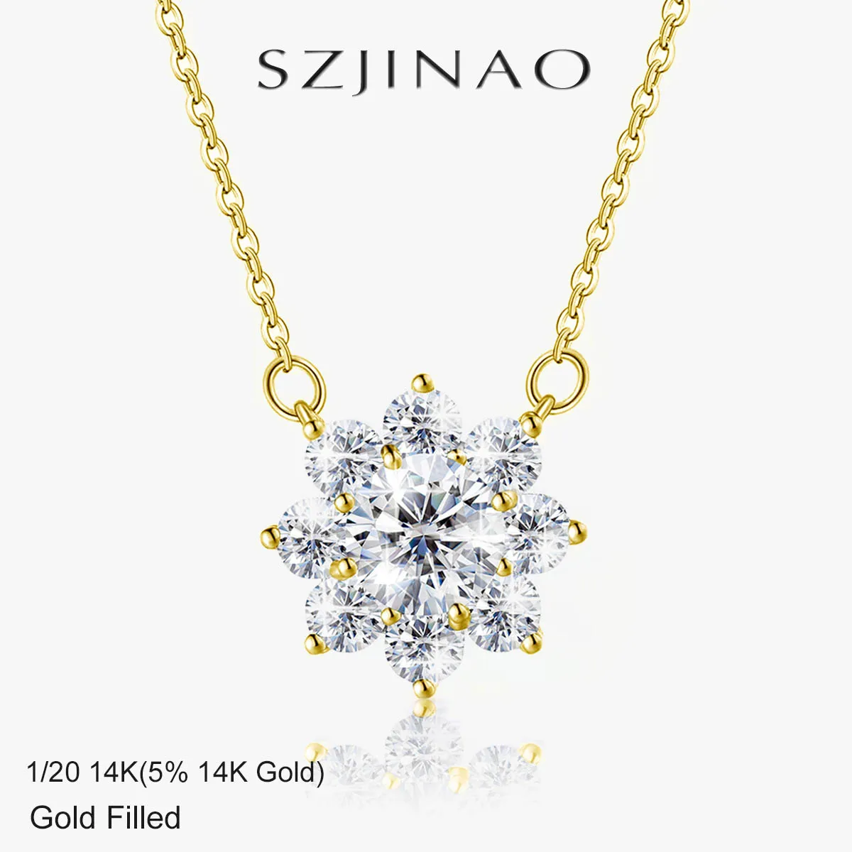 

14K Gold Filled Snowflake Moissanite Necklace 0.5-3CT Brilliant Lab Diamond Pendant Women's Jewelry for Girl Christmas Gifts