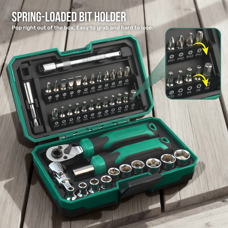 

Hi-Spec 40in1 Ratchet Socket Bit Set CR-V Steel Multi-Function Repair Kit for DIY Home & Bike Maintenance Essential Cycling Tool