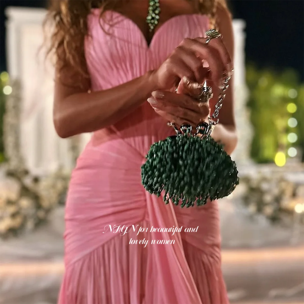 NFYN Pink Prom Dress Mermaid Evening Dress with Pleats Formal Occasion Dress Chiffon vestidos de fiesta Customized