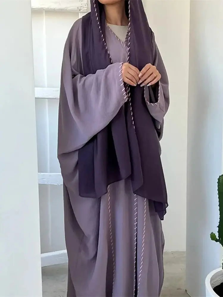 Eid Dubai Plain 2 Piece Abaya Set Hijab Modest Muslim Sets Khimar Abayas For Women Robe Caftan Marocain Femme Musulmane Kaftan