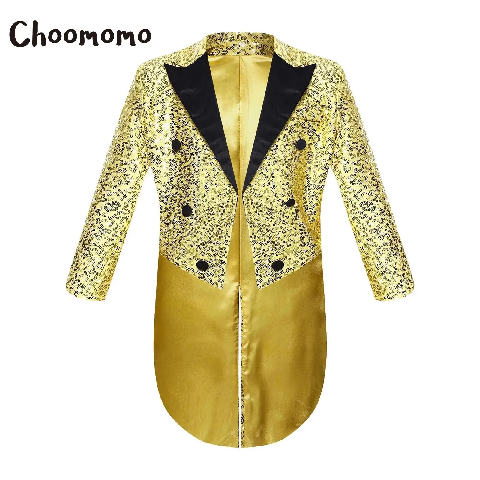 

Boys Long Sleeve Sequin Blazer Tuxedo Coat Magic Circus Shows Performance Costume Birthday Wedding Party Tailcoat Gentleman Suit
