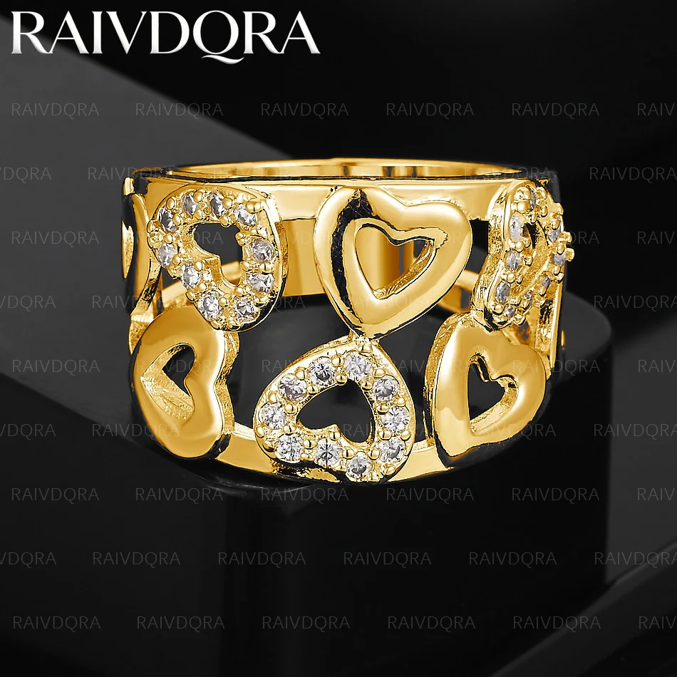 18K Gold Plated Hollow Hearts Big Circle Engagement Ring For Women and Men Fashion Jewelry Charm Wedding Accessories