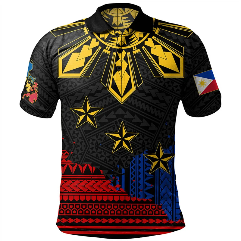 Men Vintage 3D Printed Philippines National Flag Shirts Philippines National Hero Day Graphic Polo T Shirt For Mens Polo Clothes