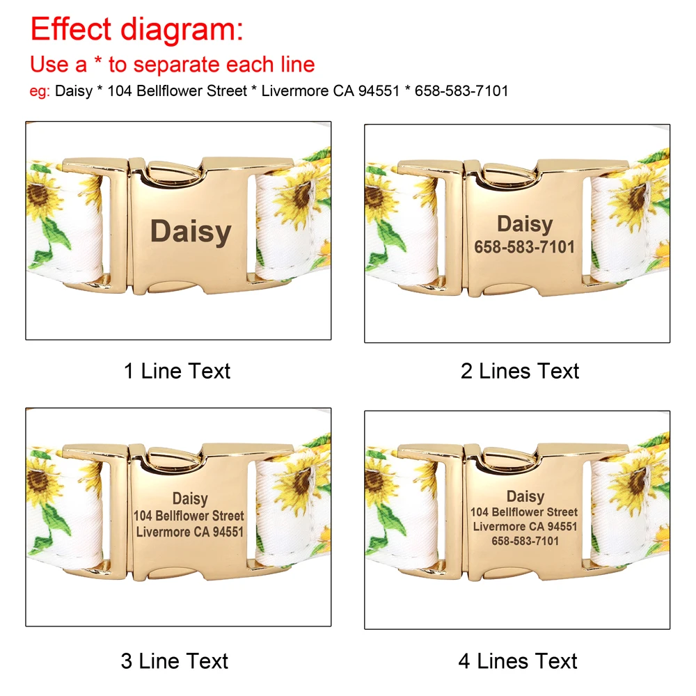 꽃 인쇄 사용자 정의 개 목걸이 개인 조정 가능한 나일론 애완 동물 강아지 이름표 ID 태그 칼라 금속 버클 작은 대형 개