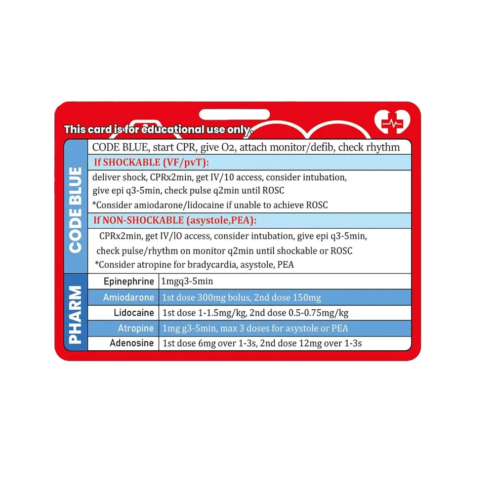 4 Pack ACLS Reference Card Heart CPR Code EMT/RN/MD Cards for Medical