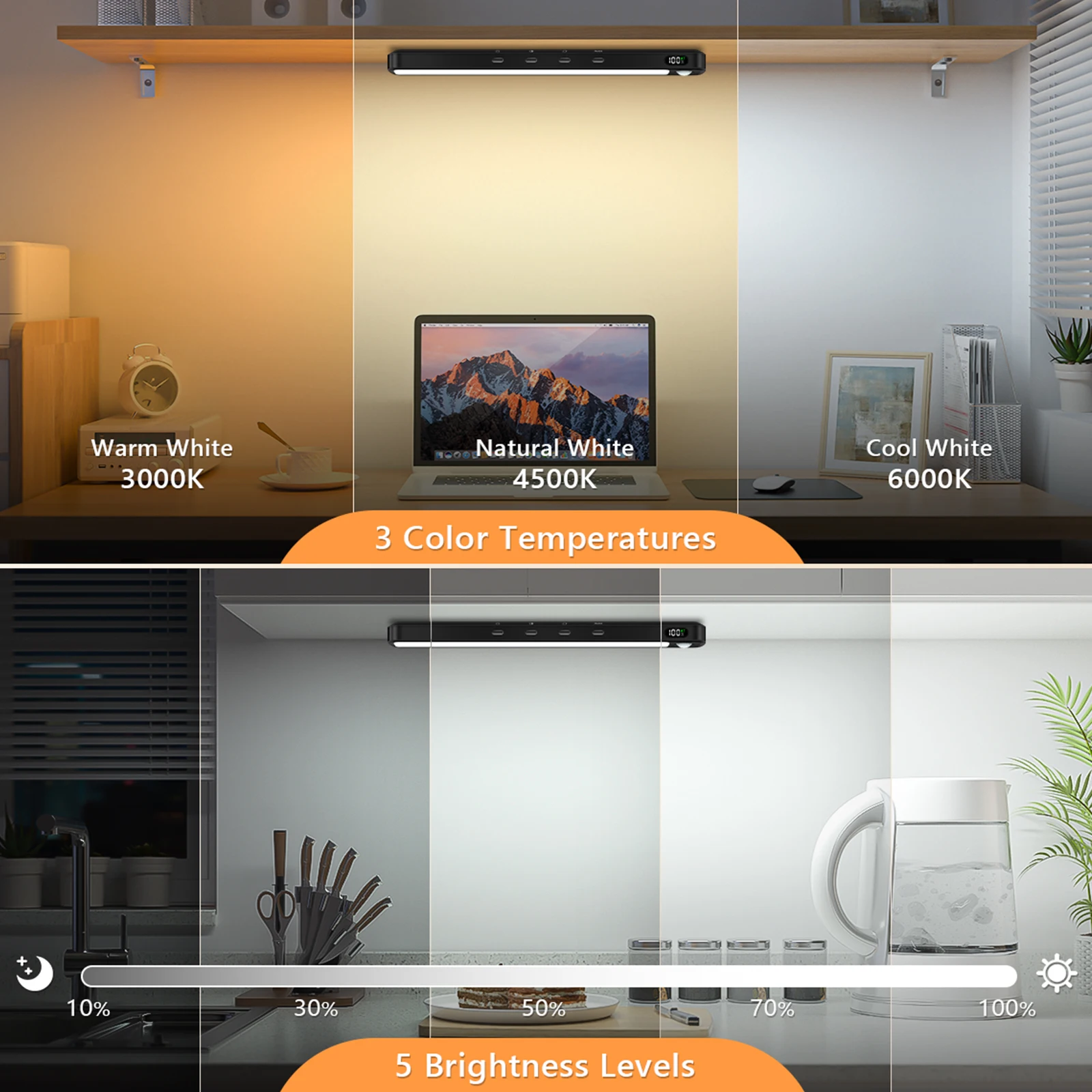 WILLED Rechargeable Motion Sensor Cabinet Light Indoor 3 Colors Dimmable Magnetic Light Bar Night Light for Cabinet Closet Desk