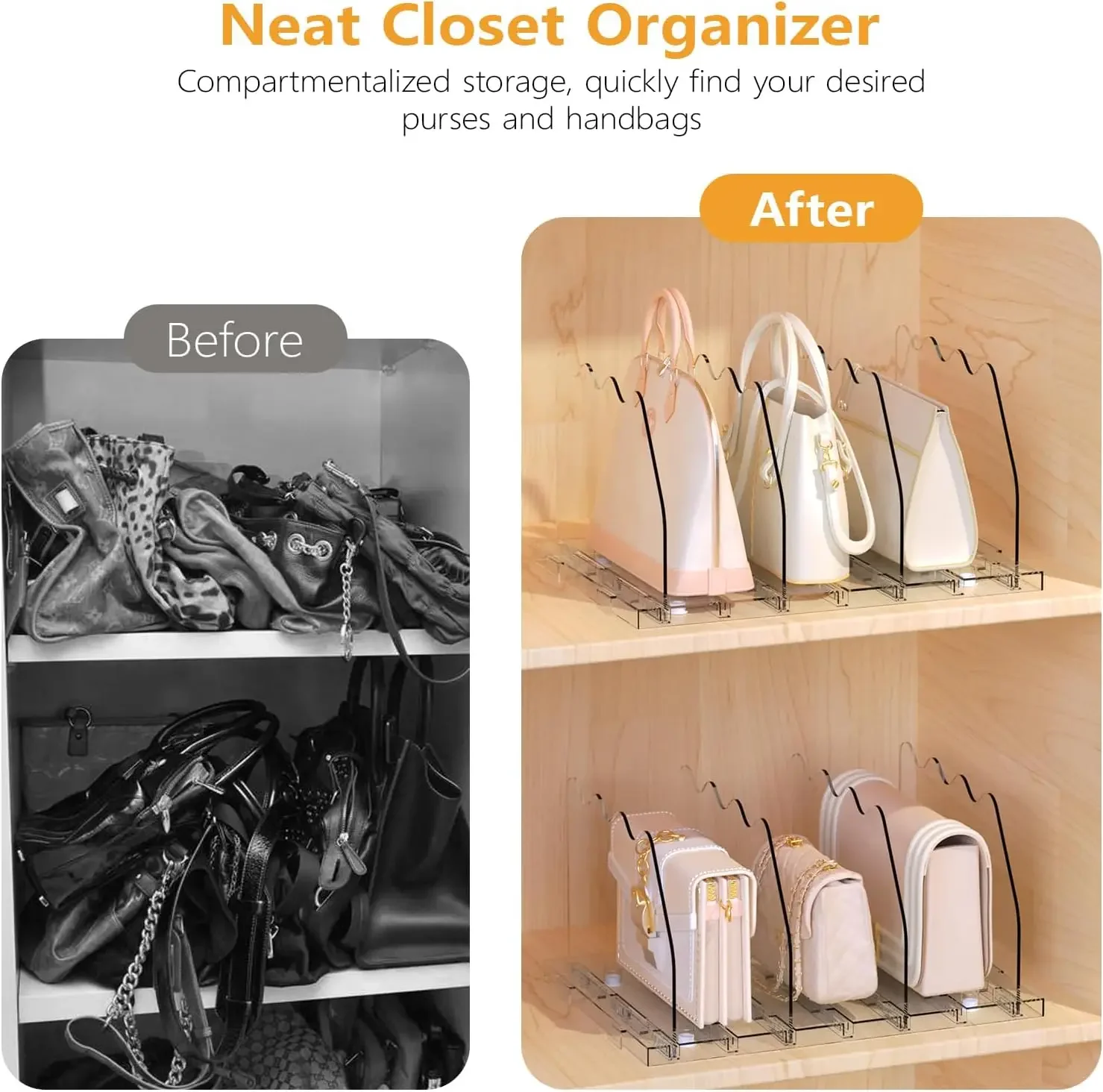 Clear Closet Bag Storage Dividers Rack Adjustable Shelf Purse Dividers for Closet Organization Handbag