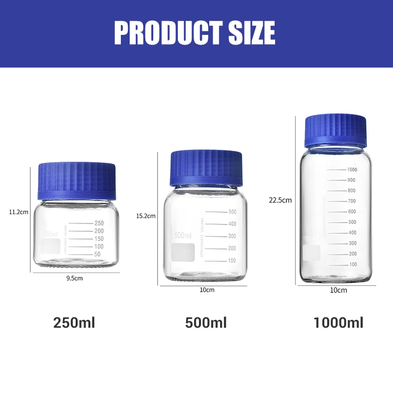 WESTTUNE 250 مللي/500 مللي/1000 مللي زجاجة كاشف زجاجية مستديرة متدرجة زجاجة مختبر شفافة مختومة مع غطاء برغي أزرق GL80 #5