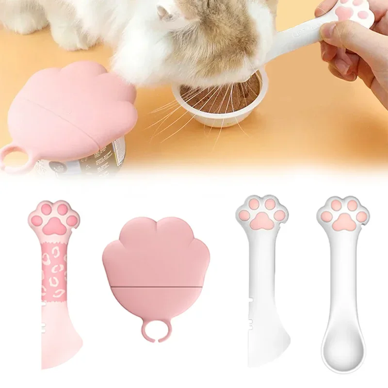 Multifunktionaler Tierfutter-Dosenöffner, Katzenpfoten-Löffel, 3-in-1 Tierfutter-Dosenöffner, Silikondeckel, Nass- und Trockenfutter-Mixer für Katzen und Hunde, zum Mischen von Trockenfutter – Detail 1