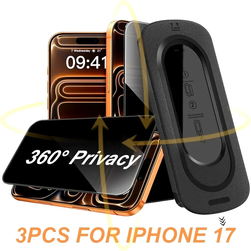 360 Degree Privacy Screen Protector for iPhone 17 Pro Max 17 AIR 17 PRO 16ProAnti-Spy Tempered Glass Film with Easy Installation