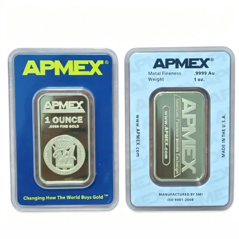 Classical APMEX 1 Ounce Gold Bar 24k Gold Plated Brass Bullion Non-Magnetic Gold Bullion Coins Collectible