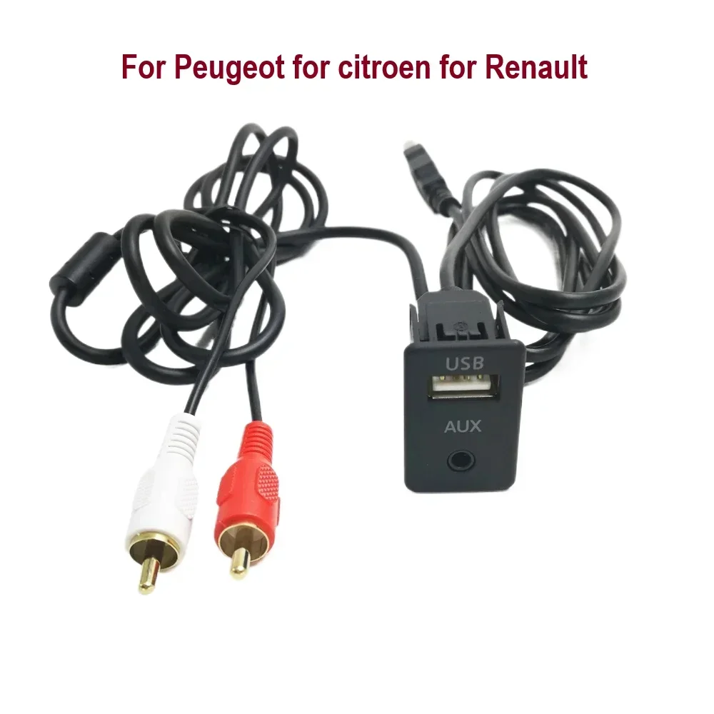 For Peugeot for citroen for RenaultF Car Stereo AUX USB Male Dash 2RCA Interface Extend Panel 2RCA to 3.5mm Jack Adapter Cable