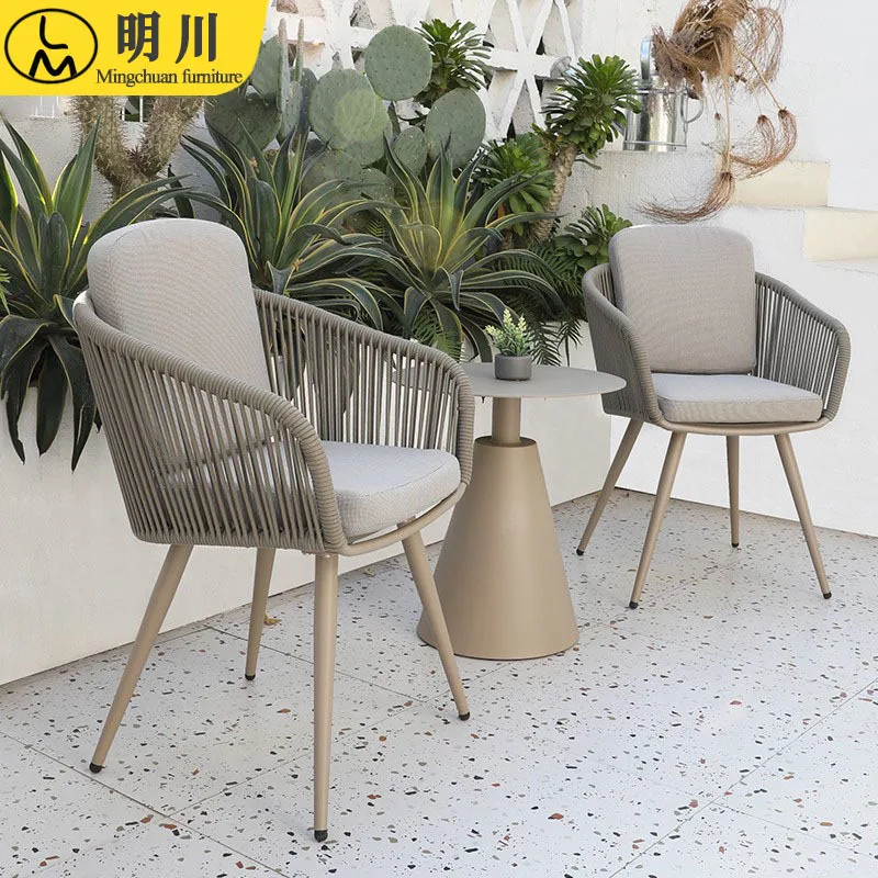 

Outdoor balcony small tables and chairs rattan chairs three-piece Internet celebrity creative villa outdoor terrace rope weaving