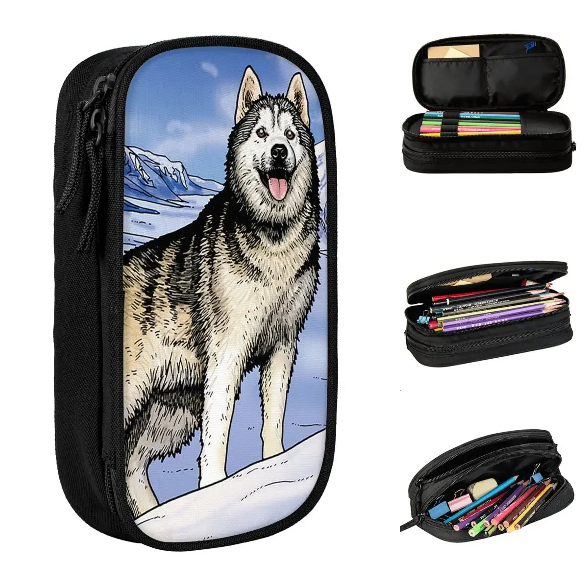 Fashion Husky Cartoon Pencil Case Cute Dog Pencilcases Pen Holder for Student Big Capacity Bag Students School Gifts Stationery