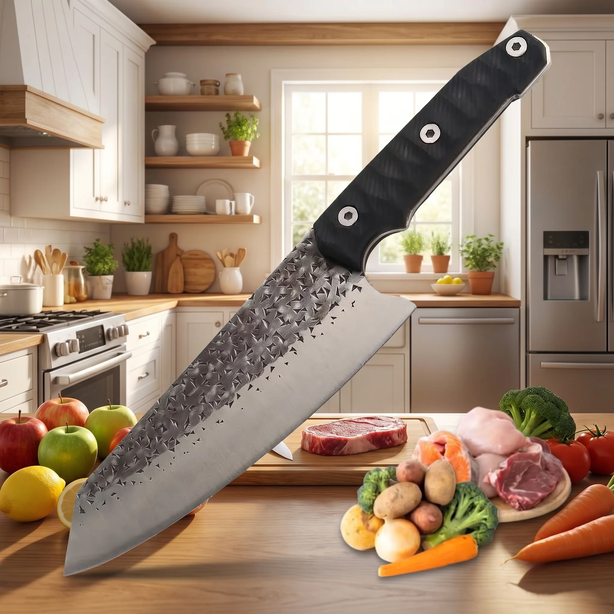 

7 Inch Full Hand Forged Hammer Chef's Knife Molybdenum Vanadium Steel Clamp Handle Fiber Material Modern Simple Slicing Meat