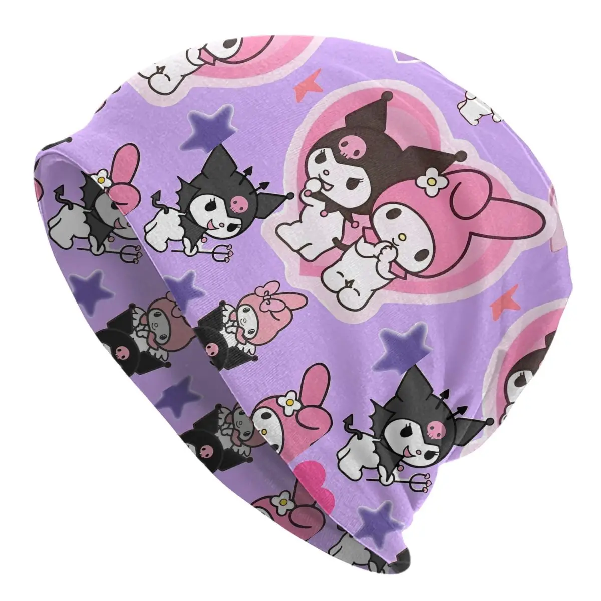 

Капот Kawaii My Melody And Kuromi, зимняя уличная шапка Sanrio с милым рисунком Skullies, шапки-бини, мужские и женские теплые шапки двойного назначения