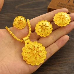 24K Gold Plated Fashion Ethiopian Big Size Earrings/Pendant/Ring Jewelry Sets Gold Plate Africa Bride Wedding Eritrea Set Gift