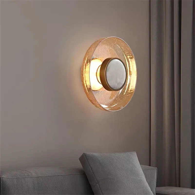 Crackled Glass Wall Sconce Creative amber clear art deco โคมไฟ Minimalist ทางเดินพื้นหลังโคมไฟบันไดตกแต่งข้างโคมไฟ