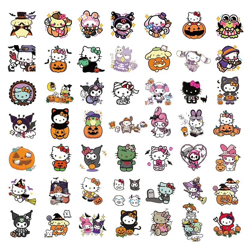 52Pcs Halloween Stickers Black Rice Anime Stickers Children's Rewards Guitar Mobile Phone Notebook Stickers Children's Toys