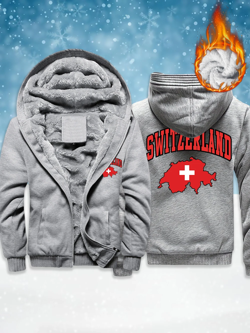 

Мужские пальто на молнии с принтом швейцарского флага, зимние флисовые теплые утепленные куртки, ветрозащитная термобелье, верхняя одежда, мужская одежда