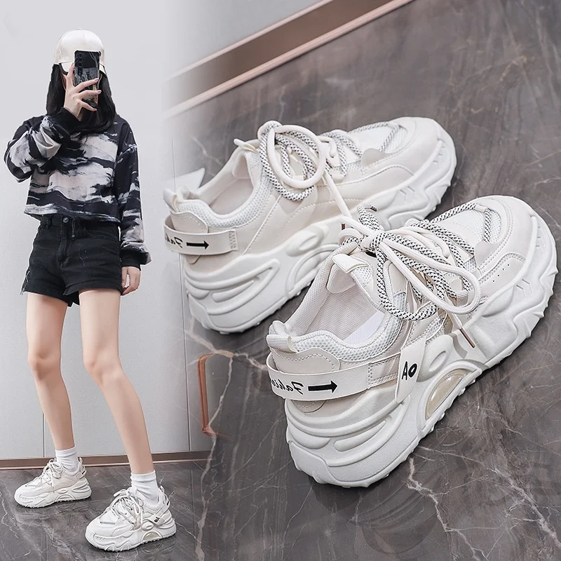 

Women's Dad Shoes Thick Bottom Casual Sports Spring Autumn Fashion Korean Style Heightening Flat Heel All-Match Shoes