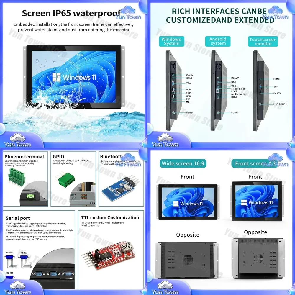 for TFT LCD 15 inch IP65 true flat all in one computer for i5 6th gen ddr4 win ubuntu touchscreen display gpio com industrial