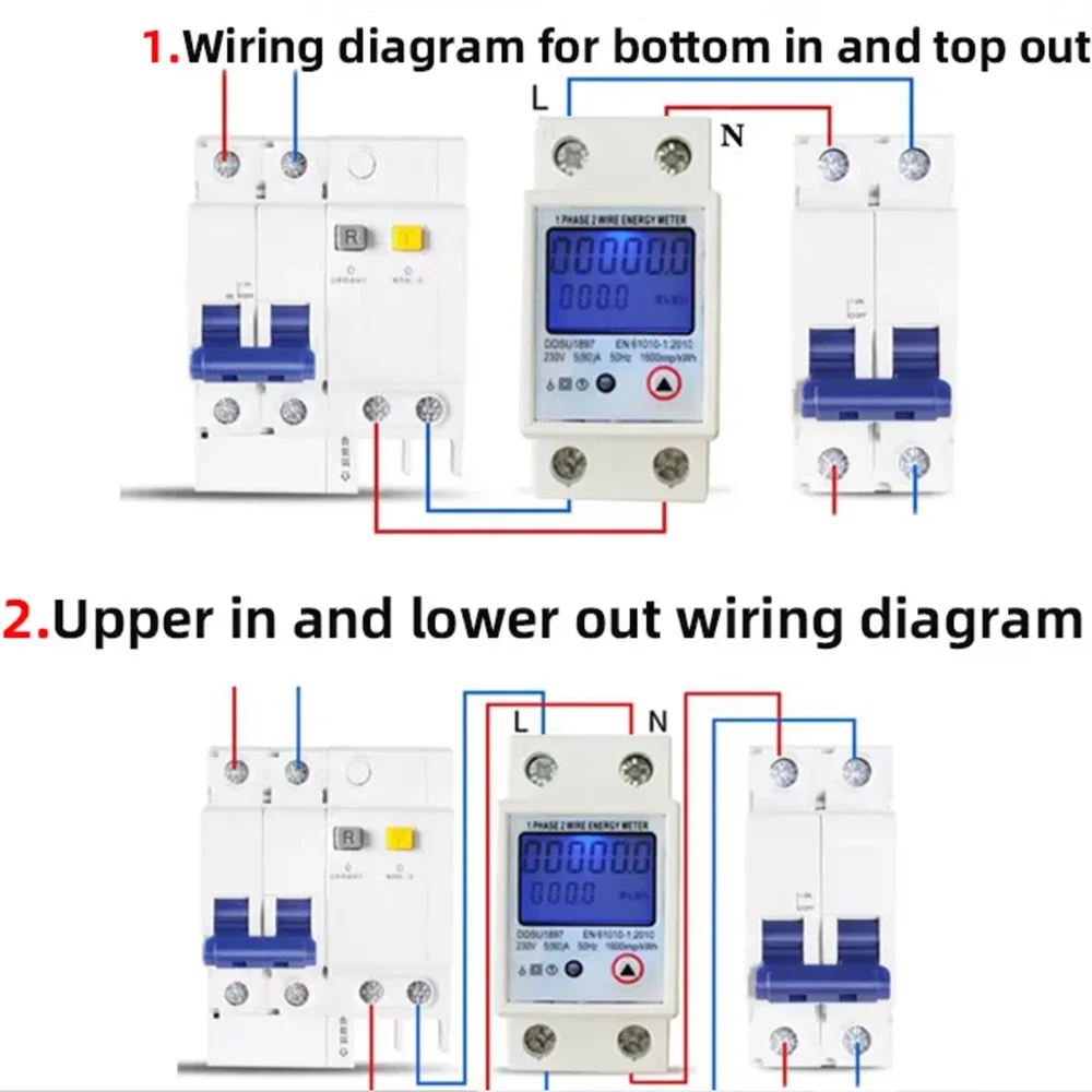 Single Phase LCD Digital Energy Meter Reset Zero kWh Voltage Current Power Consumption Counter Electric Wattmeter 220V Din Rail