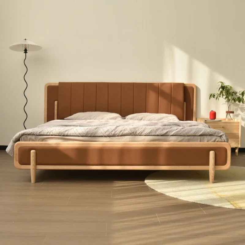 Ash wood solid wood soft bed Japanese cream wind simple high backrest bedroom 1.8 meters 1.5 meters large bed
