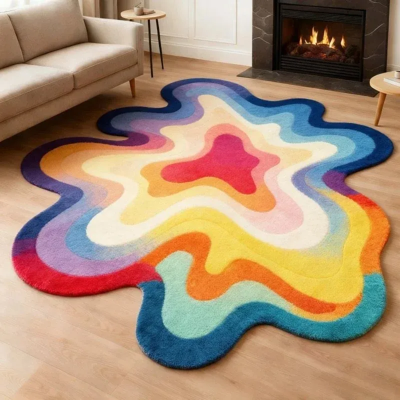 Warm Orange Wave Cloud Rug Ins Cream Style Soft Non Slip Floor Mat for Living Room Fireplace Bedroom Viral Decor