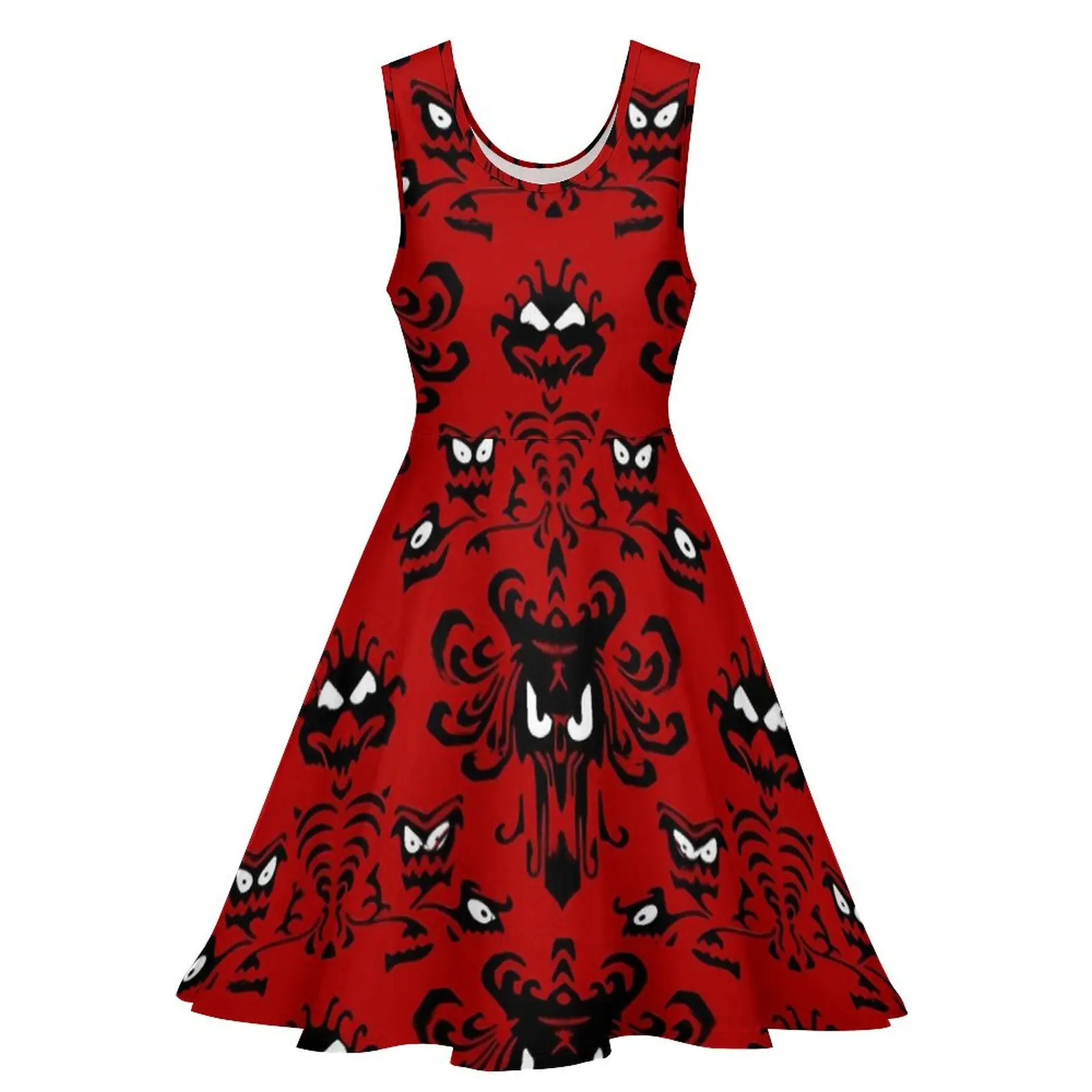 Red Haunted Mansion Dress Retro Print Beach Dresses High Waist Casual Oversize Skate Dress Women Design Clothes