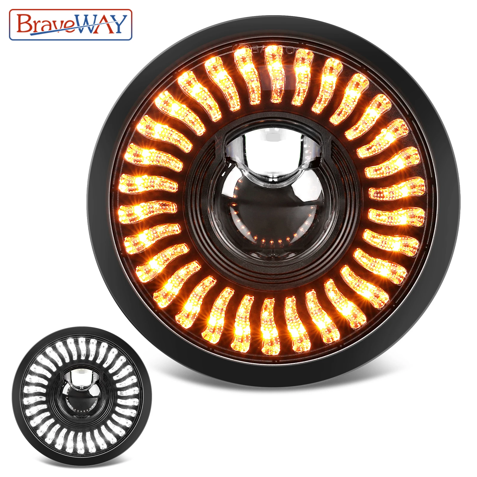 BraveWAY 5.75″ Round LED Headlight for Motorcycle 5-3/4 inch Moto Light with White/Amber DRL+ Start-up Gradient Welcome Halo