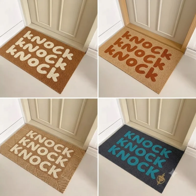 4 Styles Knock Knock Letter Print Coir Doormat Non Slip Outdoor Entry Decor Mat