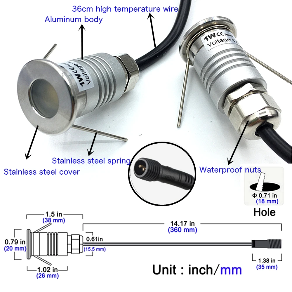 LED Deck Light Outdoor IP67 Waterproof 12V Recessed Garden Underground Lamp Path Spotlight Stairs Lights with Driver AC110-220V