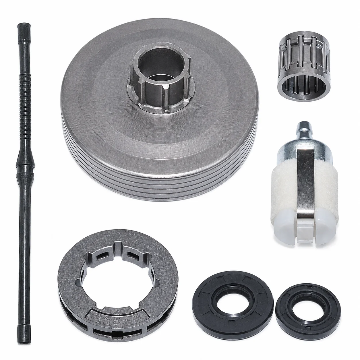 .325 7T Clutch Drum Sprocket Rim Kit Needle Bearing Oil Seal Fuel Filter Line For Chinese 4500 5200 5800 45cc 52cc 58cc Chainsaw