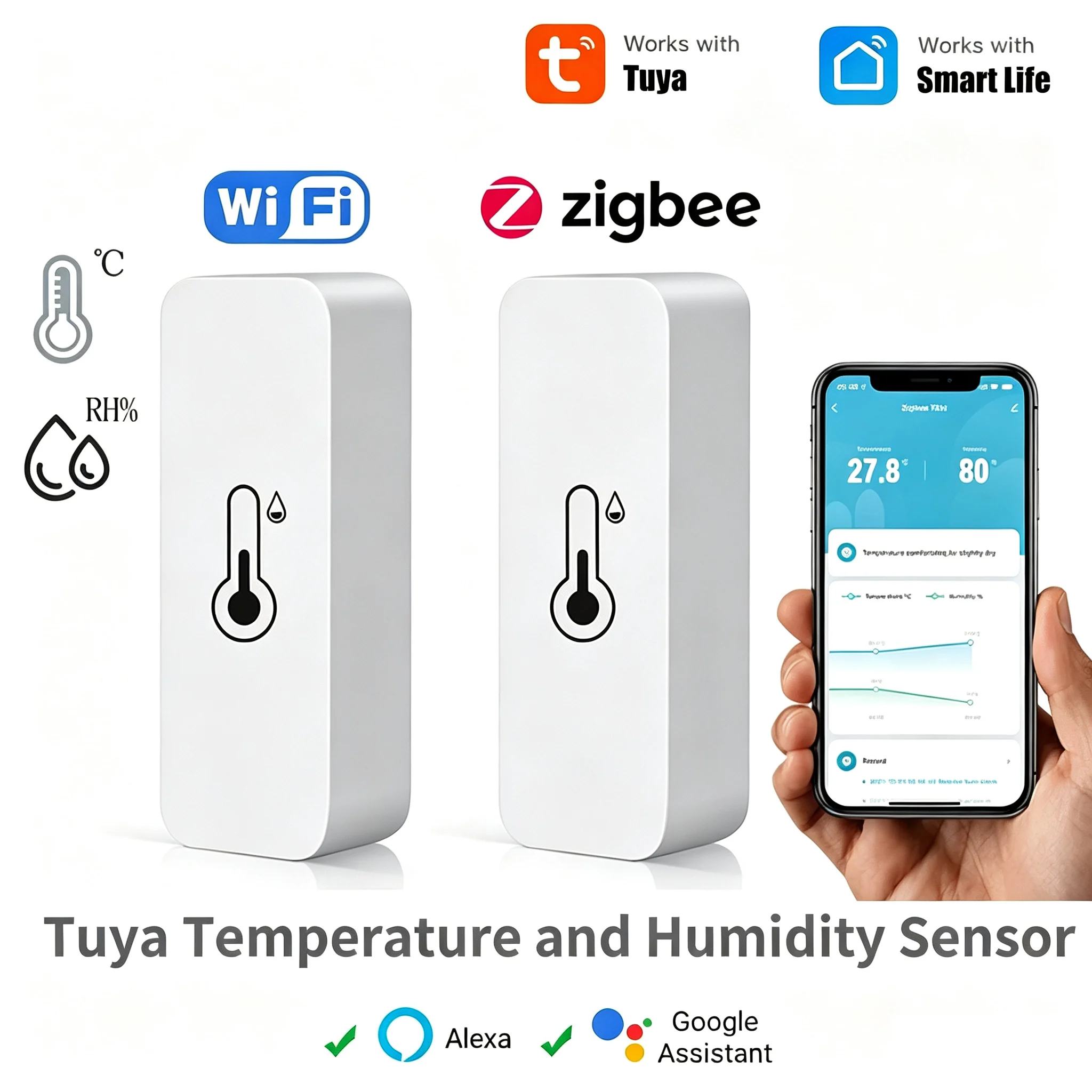 Temperature Humidity Sensor Work with Tuya Zigbee 3.0 Smart Home Indoor Hygrometer App Remote Monitor  Smart Life Z2M Need Hub