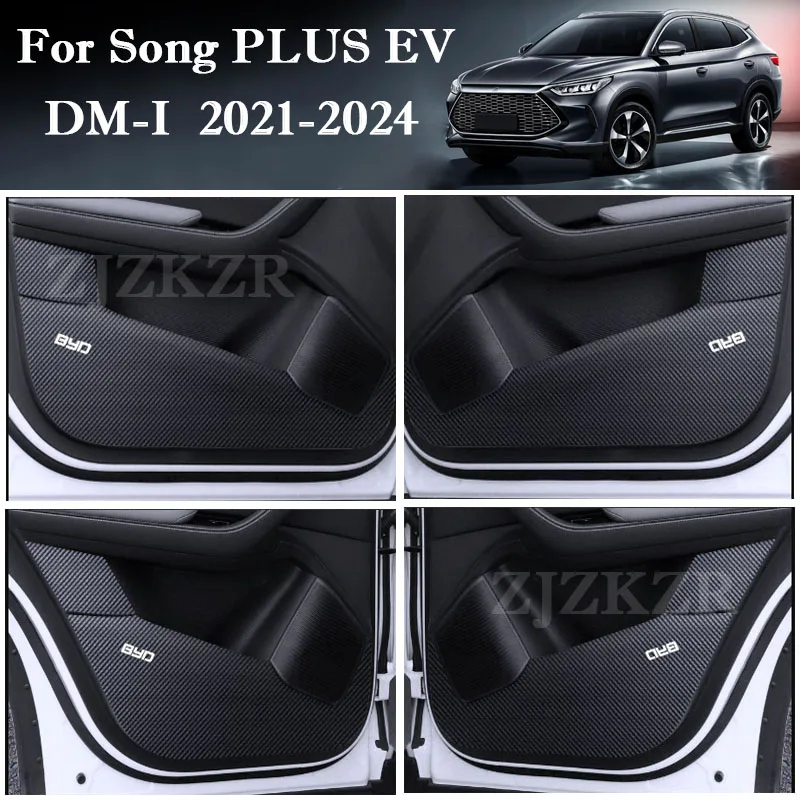 4PCS Carbon Fiber Texture Door Protector Mat Anti-Dirty Anti-Collision Stickers For BYD Song PLUS EV DM-I 2021-2024 Accessories